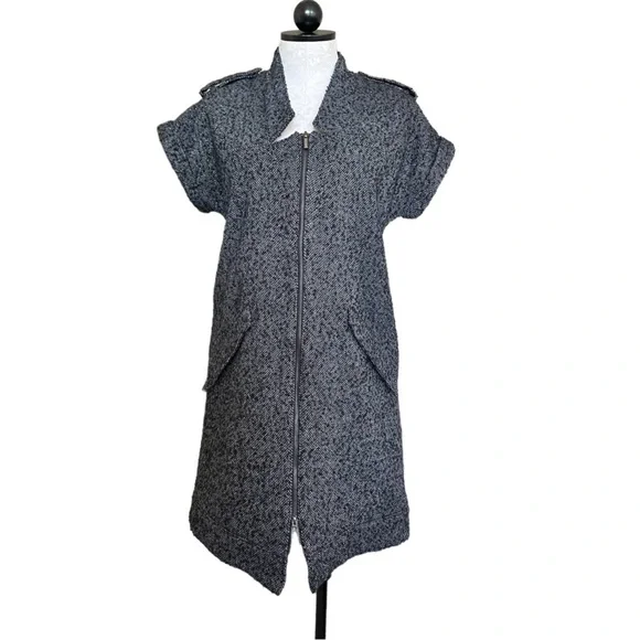 Karl Lagerfeld for Macy's Metallic Tweed Dress Zip Front Gray w/ Epaulets Size M - Picture 15 of 16